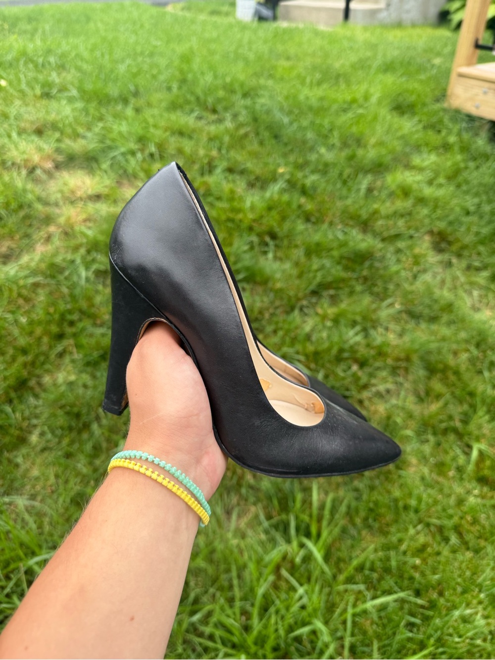 Vince Camuto Black Pointed Toe Leather Pumps